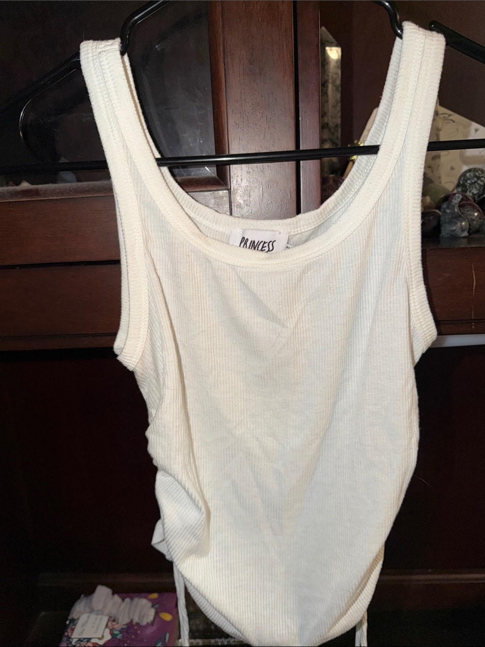 Prince Cream Ribbed Tank with Side Drawstring - Picture 2 of 3